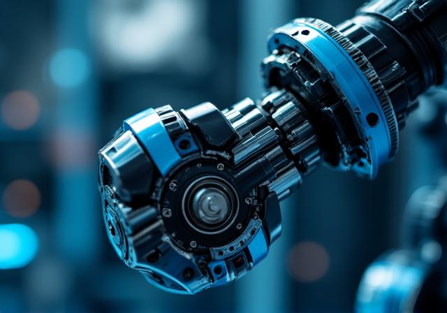 GearForge産業用ロボットアームの近接撮影
